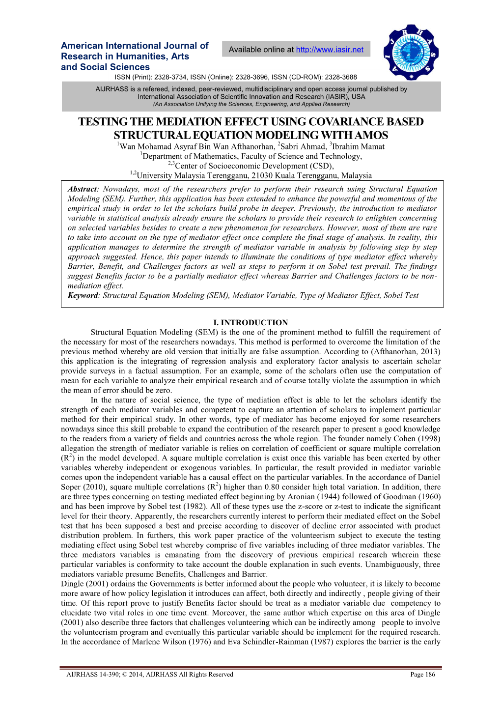 Testing the Mediation Effect Using Covariance Based Structural