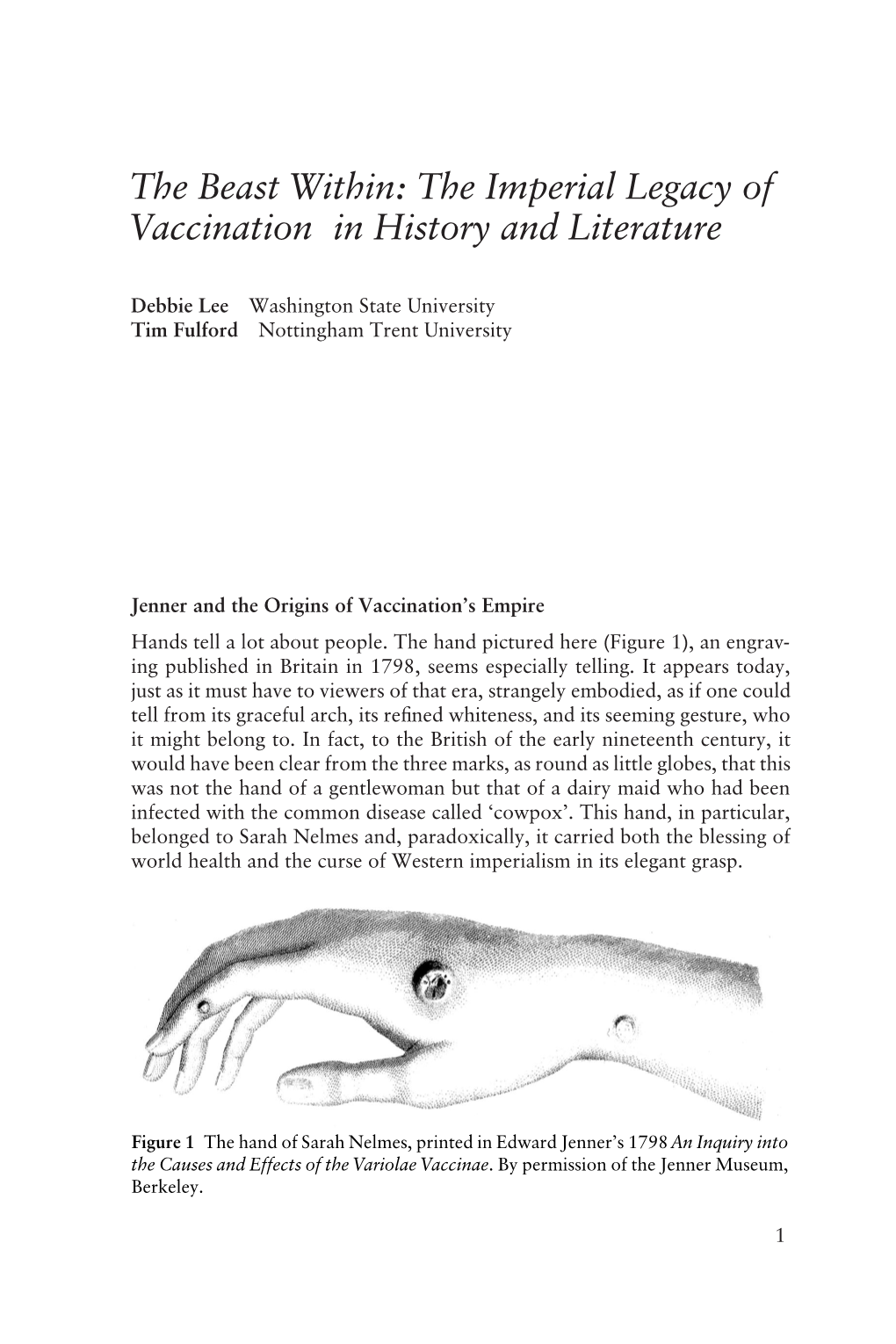 The Beast Within: the Imperial Legacy of Vaccination in History and Literature