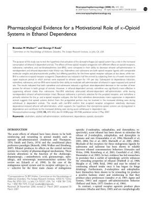 Pharmacological Evidence for a Motivational Role of К-Opioid Systems in Ethanol Dependence