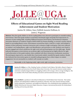 Effects of Educational Games on Sight Word Reading Achievement and Student Motivation