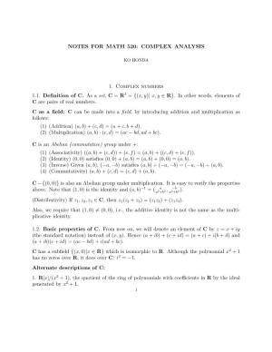 Complex Analysis Course Notes