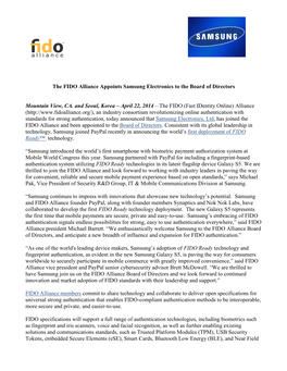 The FIDO Alliance Appoints Samsung Electronics to the Board of Directors