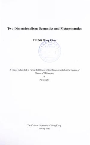 Two-Dimensionalism: Semantics and Metasemantics
