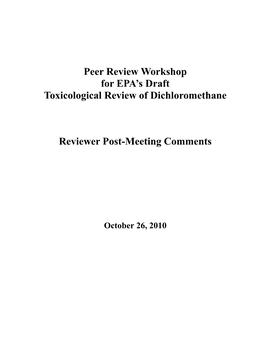 Peer Review Workshop for EPA's Draft Toxicological Review Of