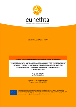 Eunethta Joint Action 3 WP4 VENETOCLAX with a HYPOMETHYLATING AGENT for the TREATMENT of ADULT PATIENTS with NEWLY DIAGNOSED