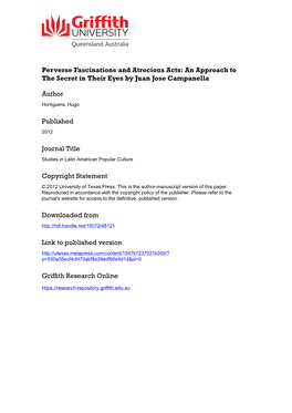 Perverse Fascinations and Atrocious Acts: an Approach to the Secret in Their Eyes by Juan Jose Campanella