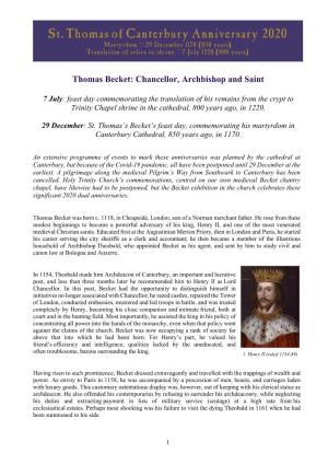 Thomas Becket: Chancellor, Archbishop and Saint