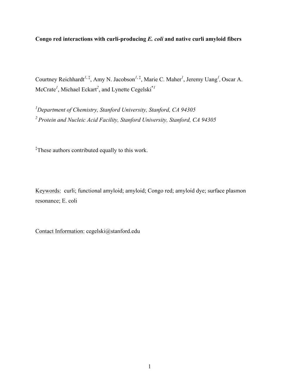 1 Congo Red Interactions with Curli-Producing E. Coli and Native