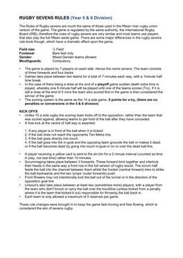 RUGBY SEVENS RULES (Year 5 & 6 Division)