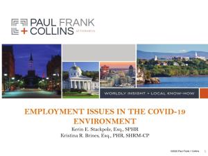EMPLOYMENT ISSUES in the COVID-19 ENVIRONMENT Kerin E