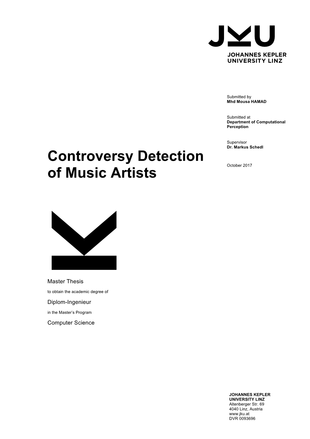 Controversy Detection of Music Artists