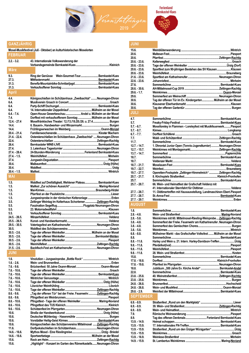 Veranstaltungskalender Ferienland Bernkastel-Kues