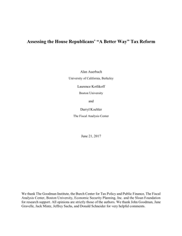 Assessing the House Republicans' “A Better Way” Tax Reform