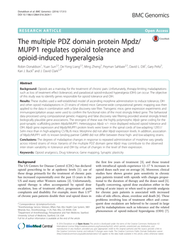 The Multiple PDZ Domain Protein Mpdz/MUPP1 Regulates Opioid