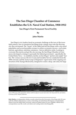 The San Diego Chamber of Commerce Establishes the U.S. Naval Coal Station, 1900-1912 San Diego’S First Permanent Naval Facility by John Martin