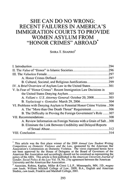 She Can Do No Wrong: Recent Failures in America's Immigration Courts to Provide Women Asylum from "Honor Crimes" Abroad*