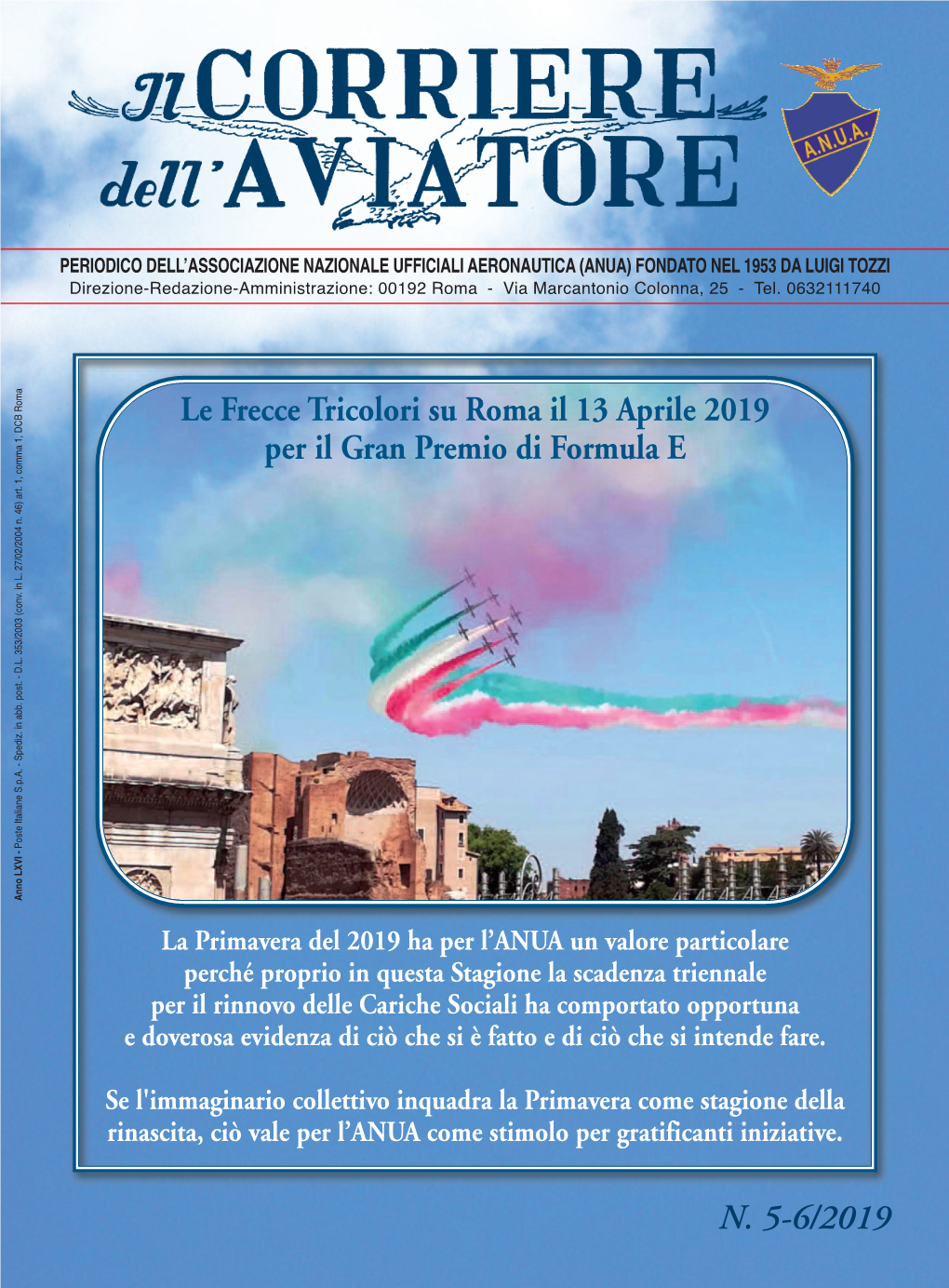 N. 5-6/2019 Le Frecce Tricolori Su Roma Il 13 Aprile 2019 Per Il Gran