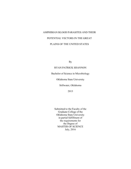 Amphibian Blood Parasites and Their Potential Vectors in the Great Plains of the United States