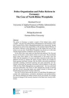 Police Organization and Police Reform in Germany: the Case of North Rhine-Westphalia