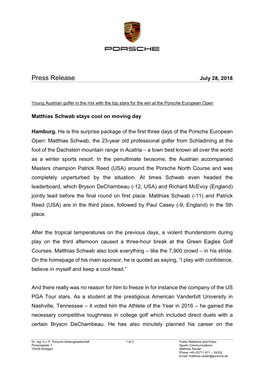 Press Release July 28, 2018