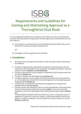 Requirements and Guidelines for Gaining and Maintaining Approval As a Thoroughbred Stud Book