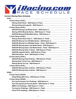 Iracing – Season 4 2020 Schedule