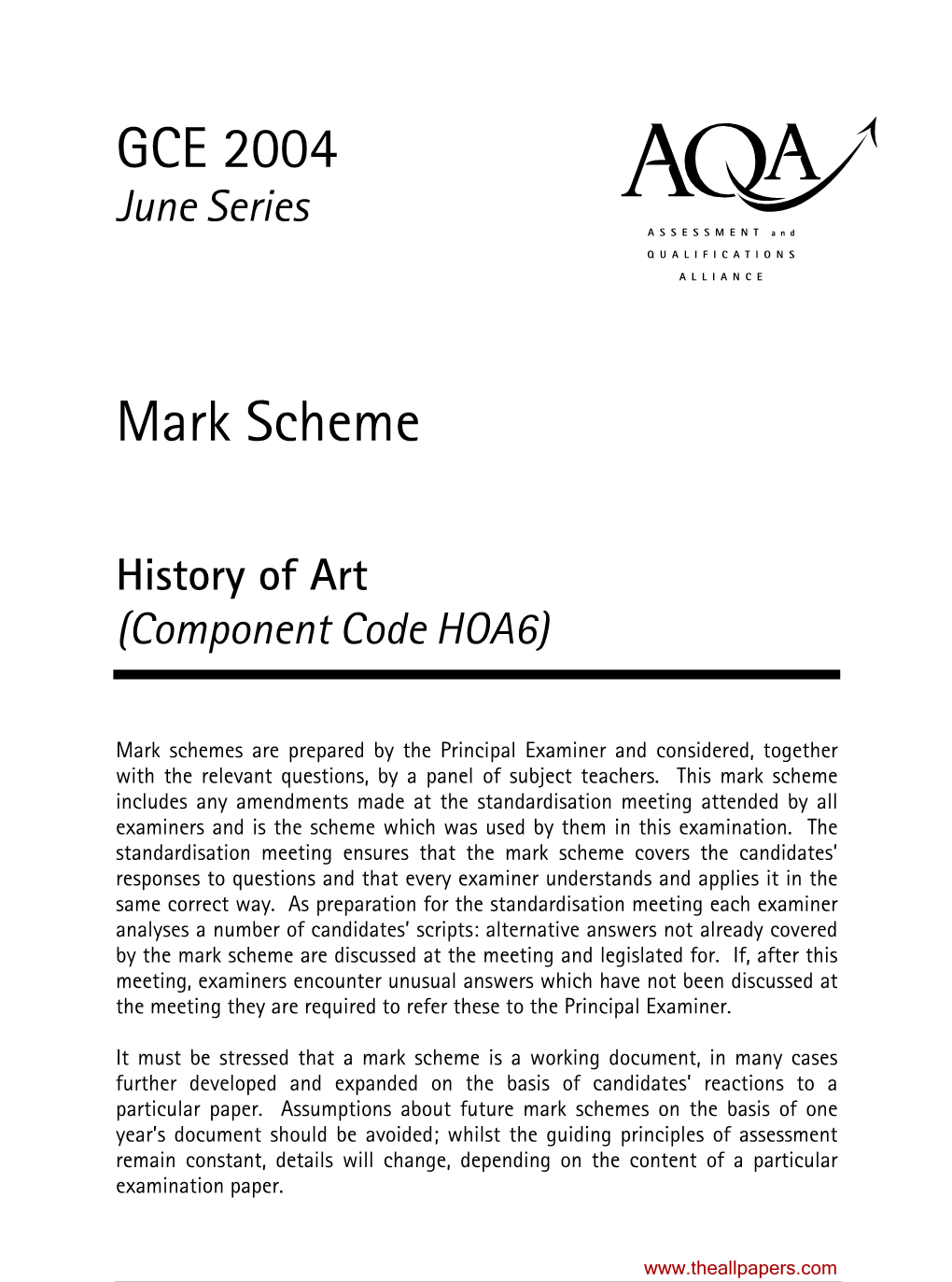 AQA GCE Mark Scheme June 2004