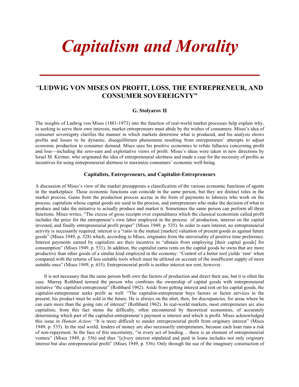 Capitalism and Morality ______