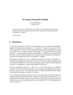 On Volumes of Hyperbolic Orbifolds 0 Introduction
