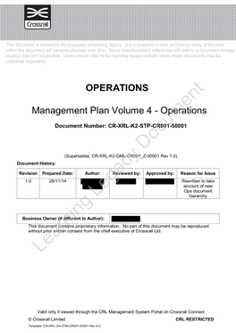 Management Plan Volume 4 - Operations