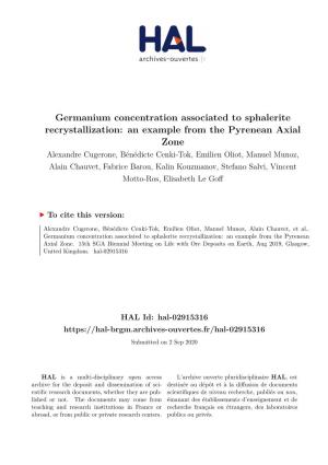 Germanium Concentration Associated to Sphalerite