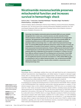 Nicotinamide Mononucleotide Preserves Mitochondrial Function and Increases Survival in Hemorrhagic Shock