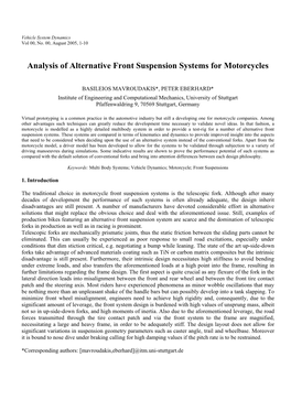 Analysis of Alternative Front Suspension Systems for Motorcycles