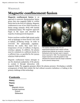 Magnetic Confinement Fusion