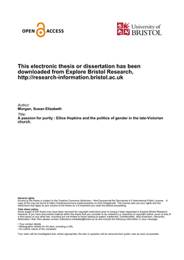 A Passion for Purity : Ellice Hopkins and the Politics of Gender in the Late-Victorian Church