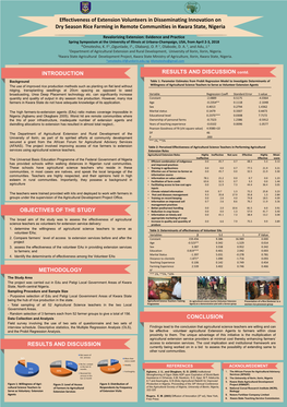 Effectiveness of Extension Volunteers in Disseminating Innovation on Dry Season Rice Farming in Remote Communities in Kwara State, Nigeria