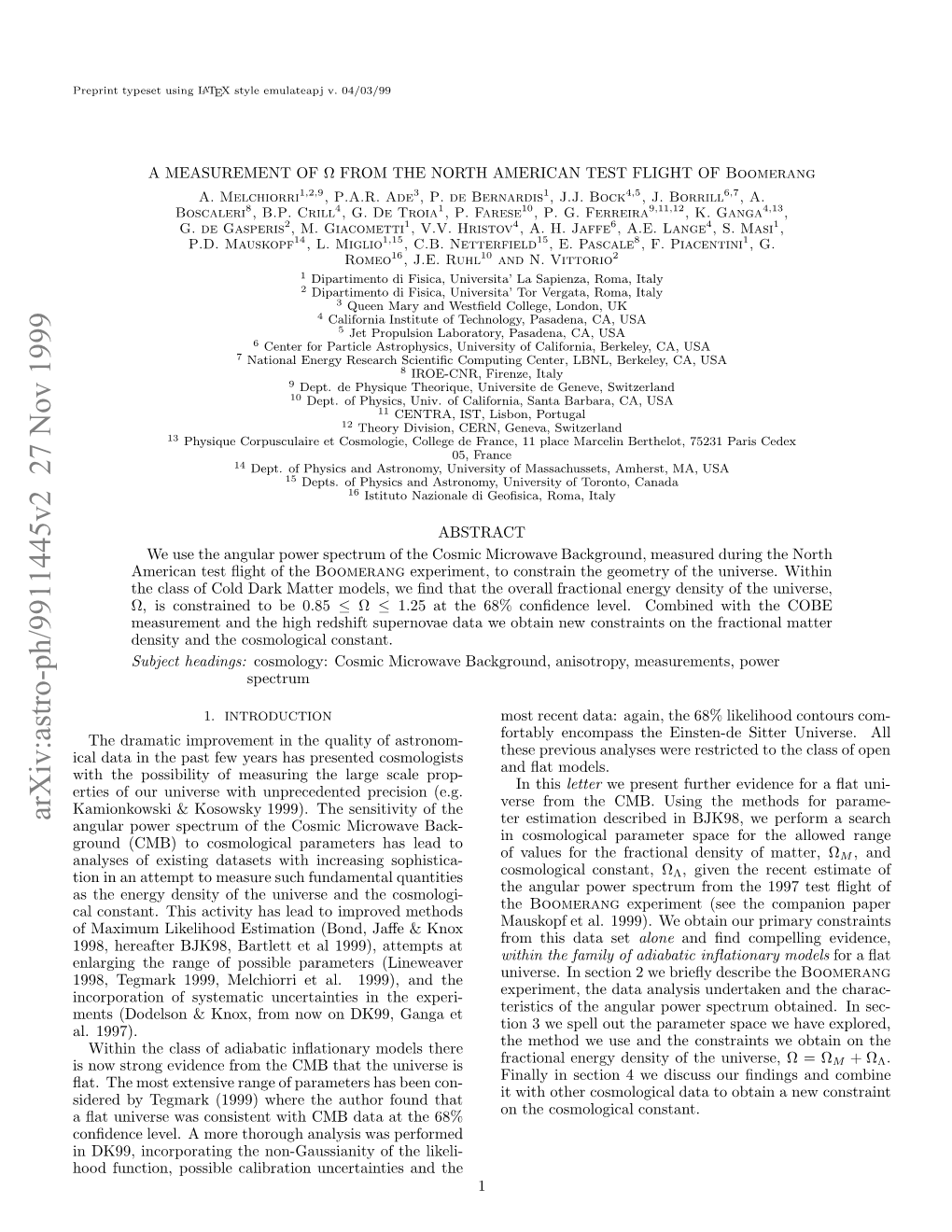 A Measurement of Omega from the North American Test Flight Of