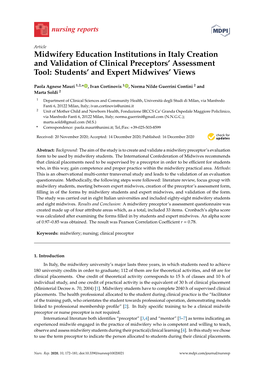Midwifery Education Institutions in Italy Creation and Validation of Clinical Preceptors’ Assessment Tool: Students’ and Expert Midwives’ Views