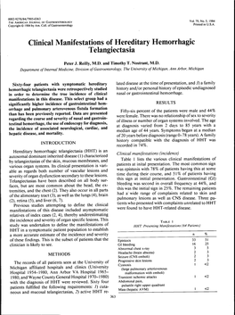 Clinical Manifestations of Hereditary Hemorrhagic Telangiectasia