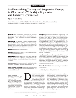 Problem-Solving Therapy and Supportive Therapy in Older Adults with Major Depression and Executive Dysfunction Effect on Disability