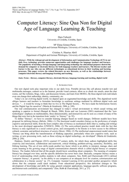 Computer Literacy: Sine Qua Non for Digital Age of Language Learning & Teaching