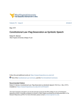 Constitutional Law--Flag Desecration As Symbolic Speech