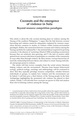 Coconuts and the Emergence of Violence in Sulu Beyond Resource Competition Paradigms