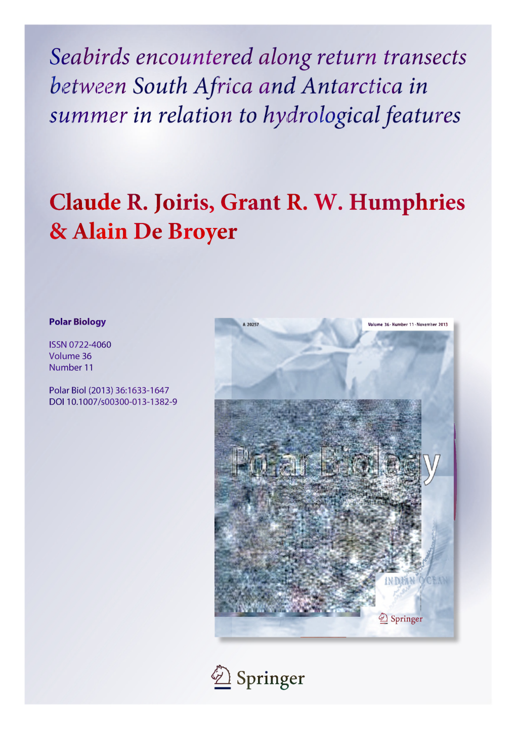 Claude R. Joiris, Grant R. W. Humphries & Alain De Broyer