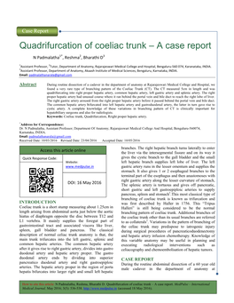 Quadrifurcation of Coeliac Tru Rifurcation of Coeliac Trunk