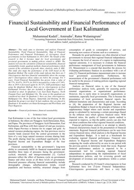 Financial Sustainability and Financial Performance of Local Government at East Kalimantan