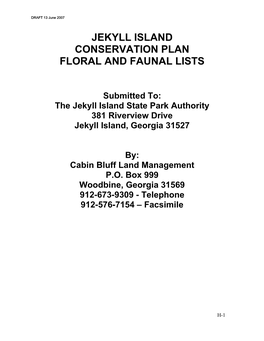 Jekyll Island Conservation Plan Floral and Faunal Lists