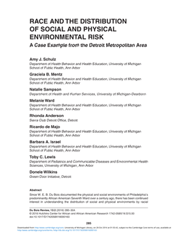 RACE and the DISTRIBUTION of SOCIAL and PHYSICAL ENVIRONMENTAL RISK a Case Example from the Detroit Metropolitan Area