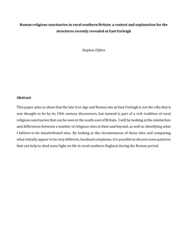 Roman Religious Sanctuaries in Rural Southern Britain: a Context and Explanation for the Structures Recently Revealed at East Farleigh
