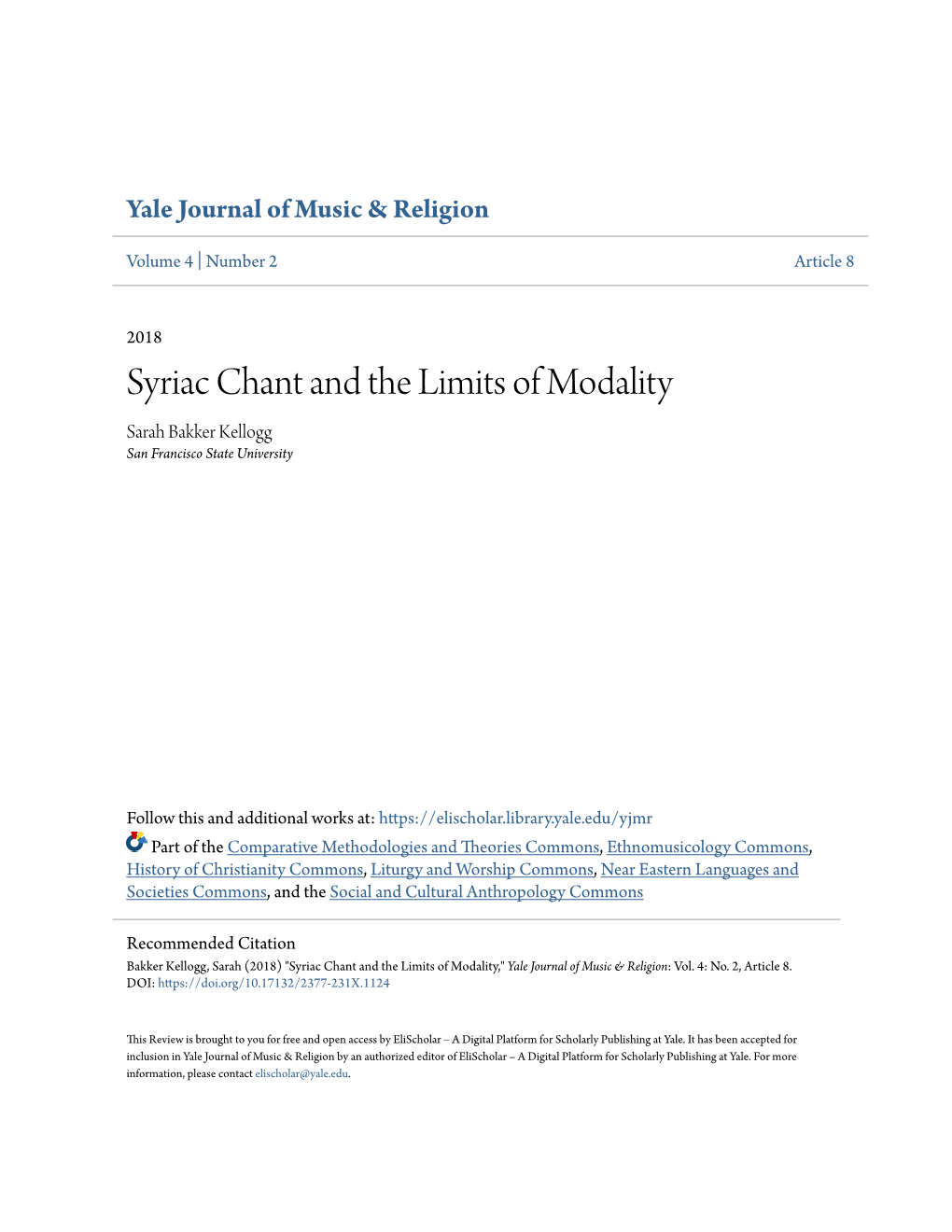 Syriac Chant and the Limits of Modality Sarah Bakker Kellogg San Francisco State University